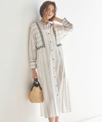 ＜23区 (Women)＞【ＳＬＯＷ／一部店舗限定】ストライプエンブロイダリー　ワンピース（ＯＰＳＷＬＭ０９３４）