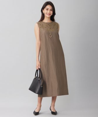 洗える】エンブロイダリーノースリーブ ワンピース