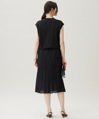自由区　異素材コンビワンピース　美品 異素材コンビ・セットアップ見え・着まわし万能】ジョーゼットプリーツ