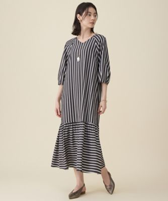 ⭐️【FY】【新品】白黒ワンピース2957 レーヨンナイロンドビーストライプ ワンピース（OPWMLM0312