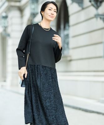 ＜自由区 (Women)＞【カタログ掲載】ジャカードコンビ　ワンピース（ＯＰＷＭＬＳ００５９）