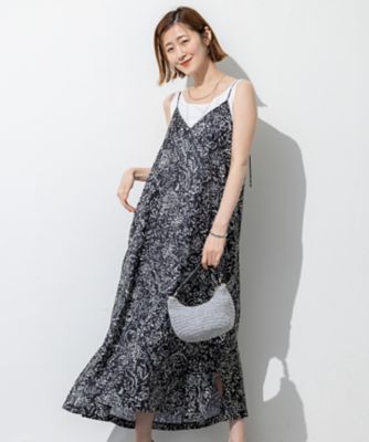 23区 (Women)/ニジュウサンク アンティークフラワープリント キャミソールワンピース(OPWOGA0102) 505_クロ ワンピース・ドレス【三越伊勢丹/公式】