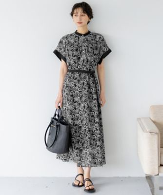 一部店舗限定／速乾性／洗える】モノトーンプリント ワンピース