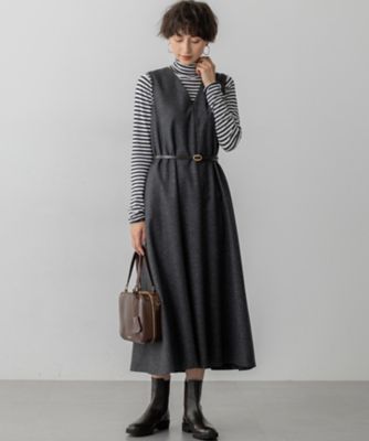 美品 23区 アンゴラ混ワンピース 金ラメツイード切替え 大きいサイズ 48 大きいサイズ レディース ワンピース ラメツイード切り替えV