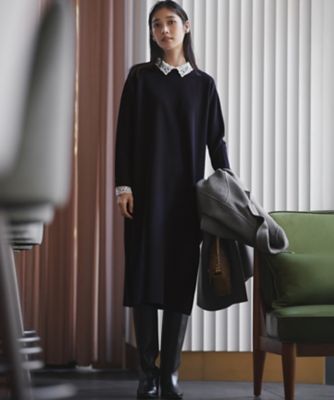 洗える／吊り干しOK】レーヨンストレッチ レース襟 ワンピース