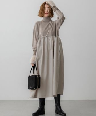 洗える】ギャザーコンビ ニットワンピース（OPWOGW0658