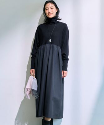 洗える】ギャザーコンビ ニットワンピース（OPWOGW0658