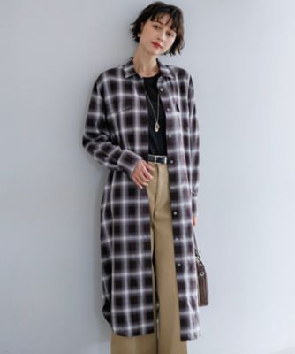 可愛いチェックとダンガリーワンピース コットンミックスチェック シャツ ワンピース（OPWOLA0308