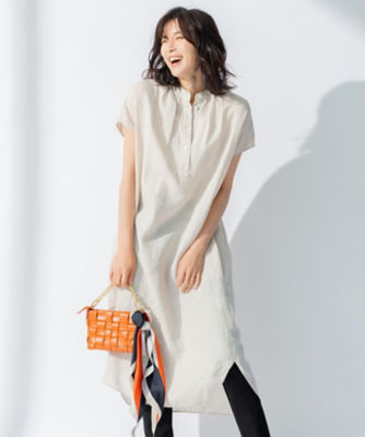 洗える】LIBECO ノースリーブ シャツ ワンピース 築き上げよ 