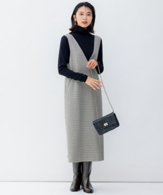 23区 ガンクラブ チェック ストレッチ ワンピース ブラウン サイズ44 ガンクラブチェックストレッチ ワンピース（OPWOSA0305