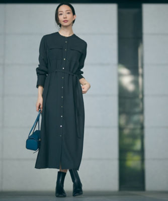 未使用級✨45R シャツワンピース ウール カーキ ロゴ刺繍 Sサイズ 比翼釦 ポリエステルウール シャツワンピース（OPWOSA0310） | 23区