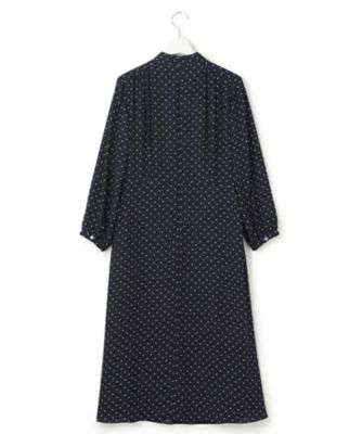 美品 23区 洗える トライアングルプリント ボウタイワンピース ネイビー 38 洗える】トライアングルプリント ボウタイ ワンピース