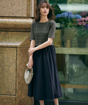 洗える】マットナイロンタフタ ニットドッキング ワンピース