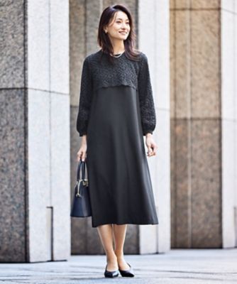 ＜自由区 L (Women/大きいサイズ)＞【洗える】レースコンビジョーゼット　ワンピース（ＯＰＷＲＣＭ０２０７）