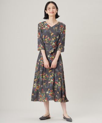 ＜自由区 L (Women/大きいサイズ)＞【洗える】フラワーガーデンプリント　ワンピース（ＯＰＷＲＧＭ０３０６）