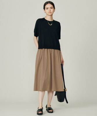 ＜自由区 L (Women/大きいサイズ)＞【洗える】タフタコンビ半袖　ワンピース（ＯＰＷＲＧＭ６７５１）