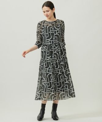 ＜自由区 L (Women/大きいサイズ)＞【１７号サイズまで展開】ジオメトリックレトロプリント　ワンピース（ＯＰＷＲＧＷ０３１３）