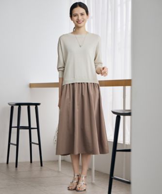 ＜自由区 L (Women/大きいサイズ)＞【人気異素材コンビの最新作・前後着用可】タフタコンビ　ワンピース（ＯＰＷＲＬＭ０５５３）