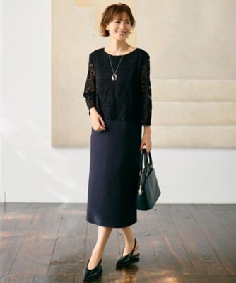 ＜自由区 L (Women/大きいサイズ)＞【１７号サイズまで展開・カタログ掲載】トリアセダブルクロスレース　ワンピース（ＯＰＷＲＬＳ０００１）