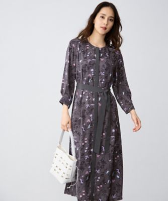 ＜自由区 L (Women/大きいサイズ)＞【ＷＥＢ＆一部店舗限定・新色追加・定番人気・着用動画あり】ハーバルフロープリント８分袖　ワンピース（ＯＰＷＲＳＷ０８０７）