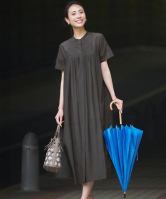 値引【未使用23区】23Fondation 濃いグリーンワンピース　M-Lサイズ 接触冷感／速乾性／洗える】エアリーブライトローン ワンピース