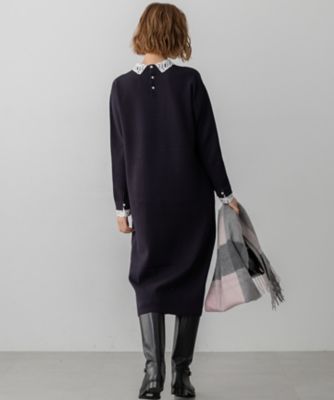 洗える／吊り干しOK】レーヨンストレッチ レース襟 ワンピース