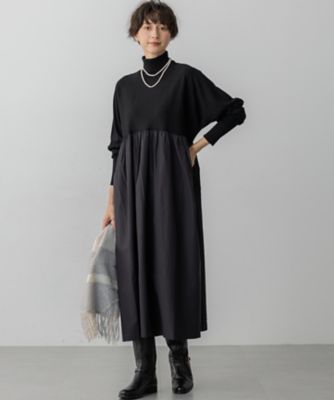 洗える】ギャザーコンビ ニットワンピース（OPWSGW0658