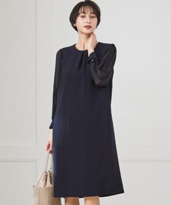 ＜23区 S (Women/小さいサイズ)＞【セットアップ対応／洗える】トリアセダブルジョーゼット　シフォンスリーブ　ワンピース（ＯＰＷＳＬＳ０００２）