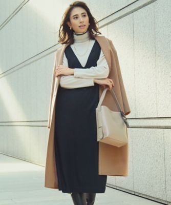 ＜23区 S (Women/小さいサイズ)＞【ＷＥＢ限定カラーあり】ウール圧縮スムース　Ｖネック　ワンピース（ＯＰＷＳＮＷ０４１８）