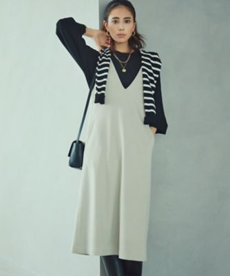 23区　ウール圧縮スムースVネックワンピース　M ダークネイビー　マキシ丈 WEB限定カラーあり】ウール圧縮スムース Vネック ワンピース