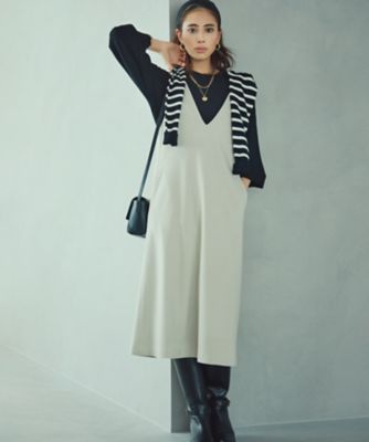WEB限定カラーあり】ウール圧縮スムース Vネック ワンピース