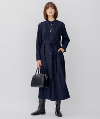 23区 CLASSY.コラボ ウールストレッチツイル ピンタック ワンピース CLASSY.コラボ/洗える】ウールストレッチツイル ピンタック