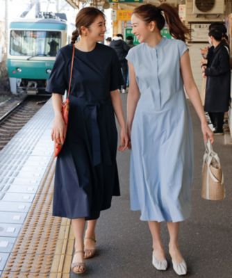 洗える】プレーンストレッチタフタ フレア ワンピース