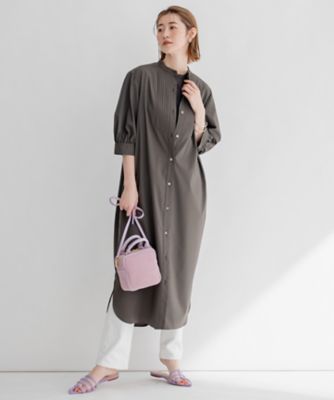 【23区S】プレーンストレッチタフタ シャツ ワンピース 洗える】プレーンストレッチタフタ シャツ ワンピース / 23区
