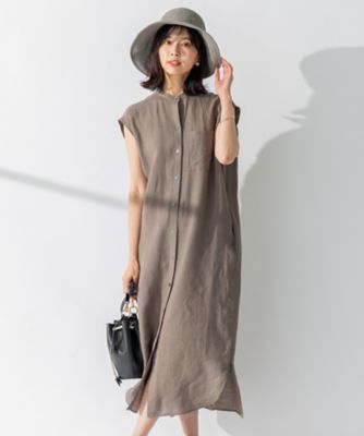 洗える】LIBECO ノースリーブ シャツ ワンピース