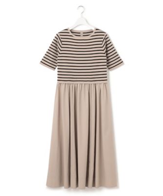 【フェンネル】タフタ×ニットドッキングワンピース　パール【38】洗える フェンネル】タフタ×ニットドッキングワンピース パール【38