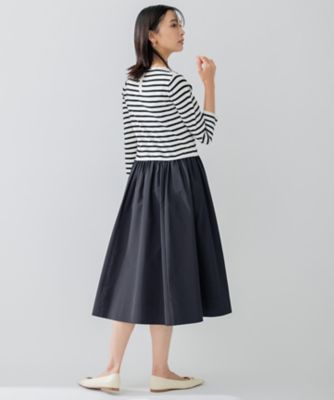 洗える】ハイカウントライトタフタ ドッキング ワンピース