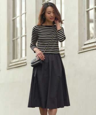 洗える】ハイカウントライトタフタ ドッキング ワンピース