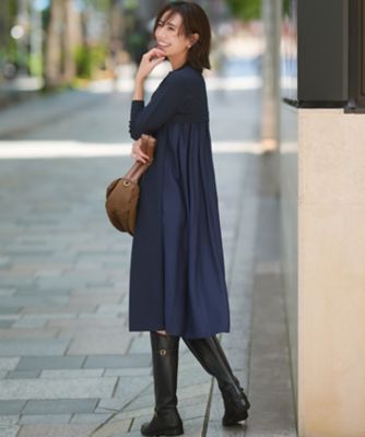 新品タグ付 23区 CLASSY ウールストレッチツイル ピンタック ワンピース CLASSY.コラボ/洗える】ウールストレッチツイル ピンタック