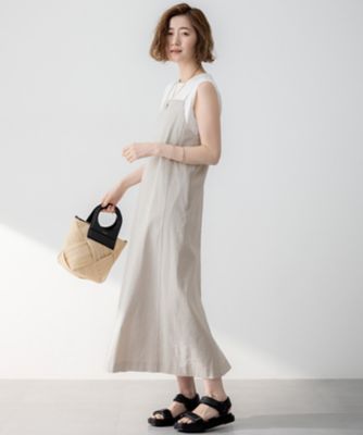 洗える】リネンレーヨンストレッチ Iライン キャミソール ワンピース