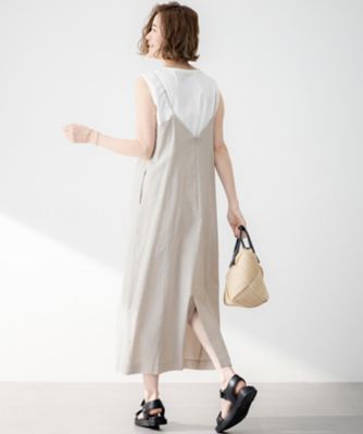 洗える】リネンレーヨンストレッチ Iライン キャミソール ワンピース