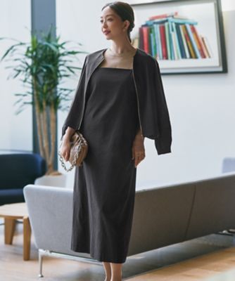 洗える】リネンレーヨンストレッチ Iライン キャミソール ワンピース