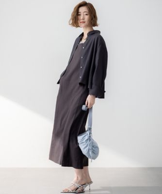 洗える】リネンレーヨンストレッチ Iライン キャミソール ワンピース