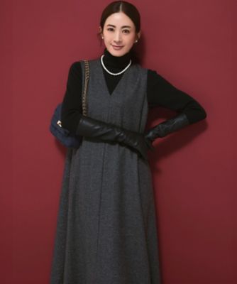 【送料無料】23区 L (Women/大きいサイズ)/ニジュウサンク エル ラメミックスツイード Vネックワンピース(OPWWGW0517) 304_グレー ワンピース・ドレス【三越伊勢丹/公式】