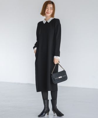 洗える／吊り干しOK】レーヨンストレッチ レース襟 ワンピース