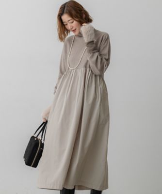 洗える】ギャザーコンビ ニットワンピース（OPWWGW0658