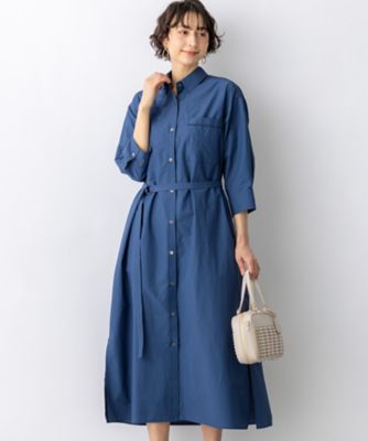 23区 【洗える】プレーンストレッチタフタシャツワンピース 46 大きいサイズ ナイロンコットンタフタ シャツワンピース（OPWWLM0412
