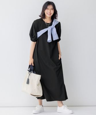 美品✨23区 洗えるコットン Aラインワンピ 上品 ネイビー　人気 セール】 【洗える】ストレッチポンチ Aライン ワンピース