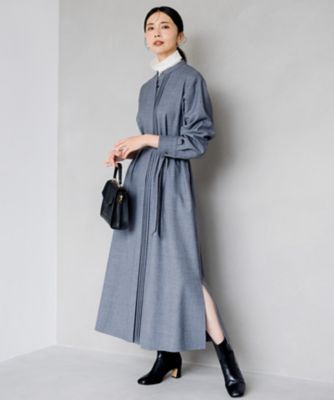 23区 ウール ストレッチ ツイル ピンタック ワンピース 大きいサイズ