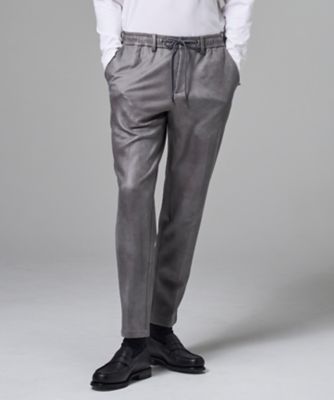 ウエストゴム仕様】レザーライクジャージー ドロスト付きテーパード